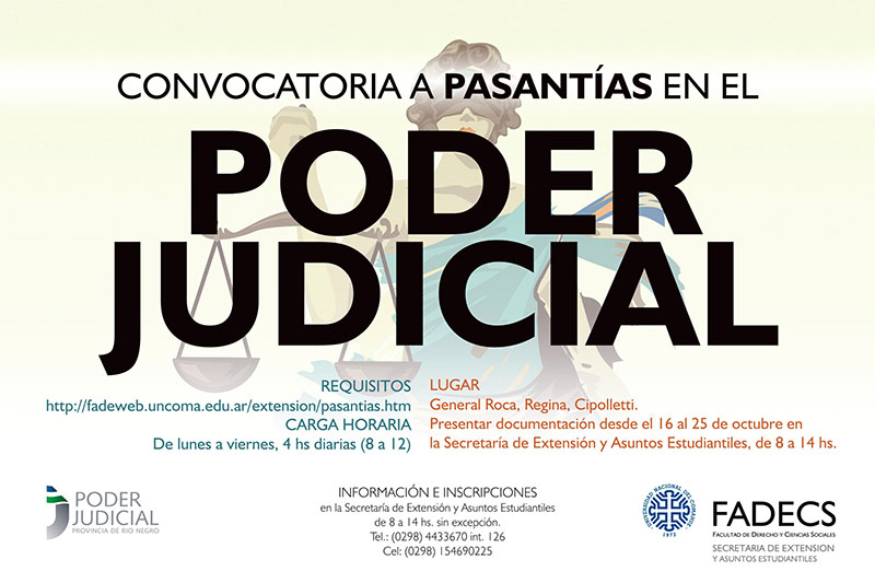 CONVOCATORIA 2020 PASANTÍAS UNIVERSITARIAS EN PODER JUDICIAL DE RÍO NEGRO